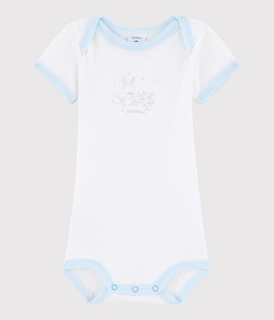 Kurzärmeliger Baby-Body Jungen weiss ECUME/blau JASMIN