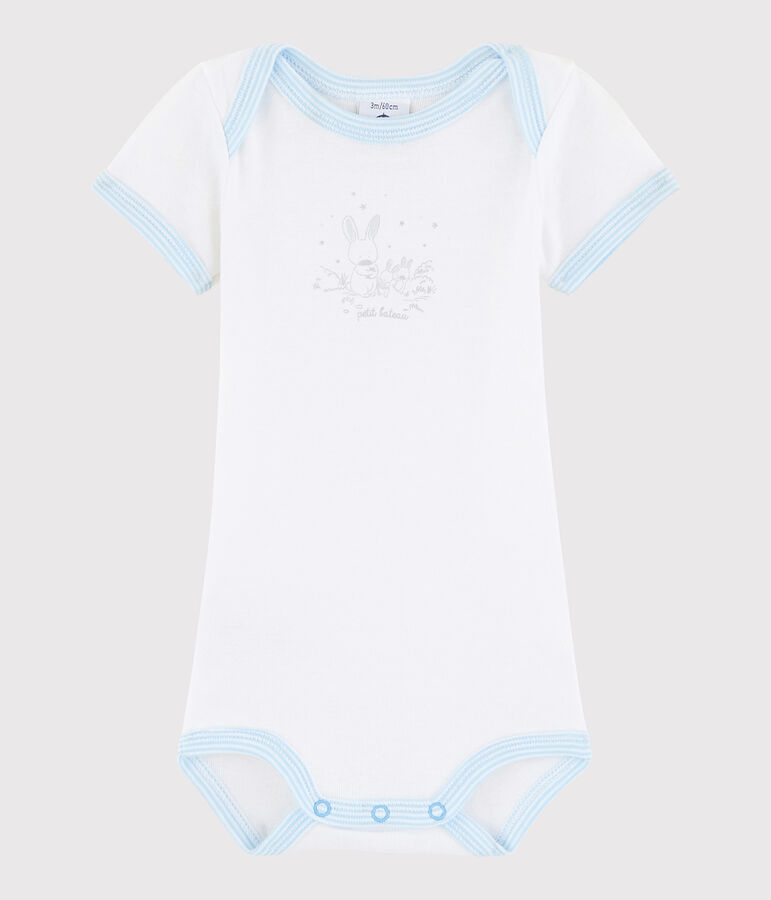 Kurz&auml;rmeliger Baby-Body Jungen weiss/blau
