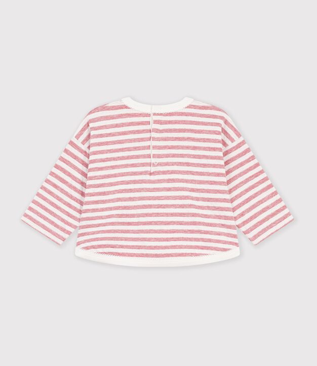 Lang&auml;rmeliges Baby T-Shirt aus Baumwolle mit Streifen. rosa/naturfarben
