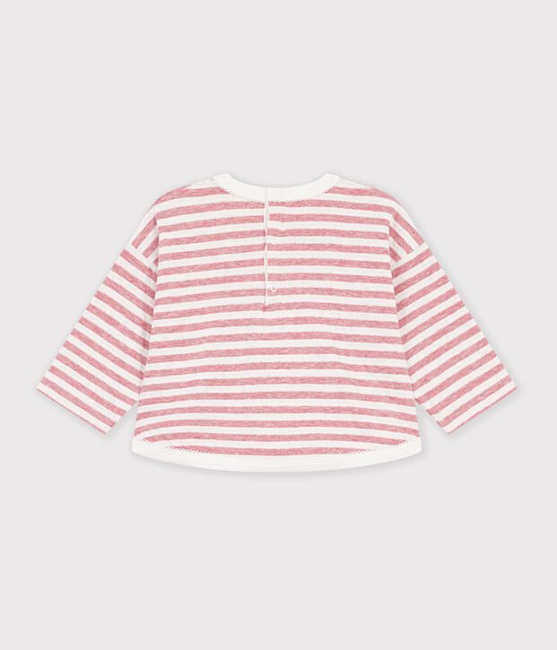 Lang&auml;rmeliges Baby T-Shirt aus Baumwolle mit Streifen. rosa/naturfarben
