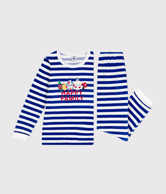 Kinder-Pyjama aus Nicki mit Streifen blau CALVIN/ MARSHMALLOW