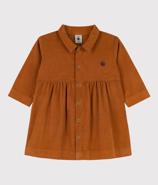 Langärmeliges Babykleid aus Feincord braun ECUREUIL