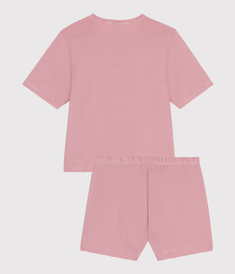 Damen-Pyjamashorts aus gestreifter Baumwolle rosa/weiss