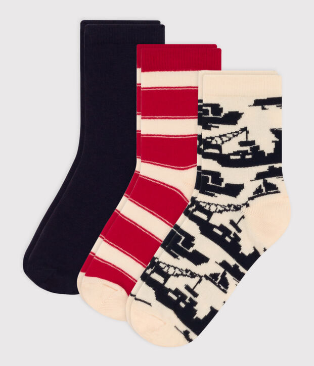 3er-Set Kindersocken auf Baumwolljersey mit Hafenmotiv vielfarbig