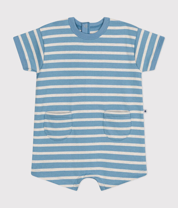 Baby-Kurzoverall aus dichtem Jersey im Streifenlook blau/beige