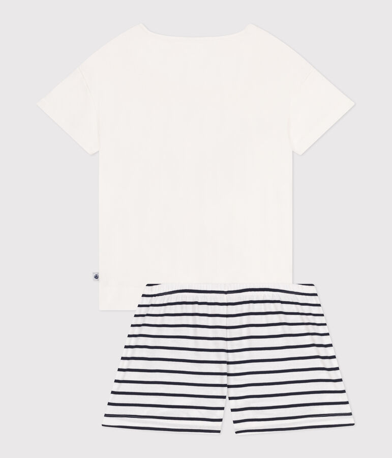 Damen-Kurzpyjama aus Baumwolle mit Herzmotiv weiss MARSHMALLOW/blau SMOKING