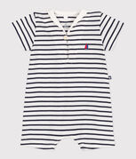Baby-Kurzoverall mit Matrosenkragen aus gestreifter Baumwolle  weiss MARSHMALLOW/blau SMOKING