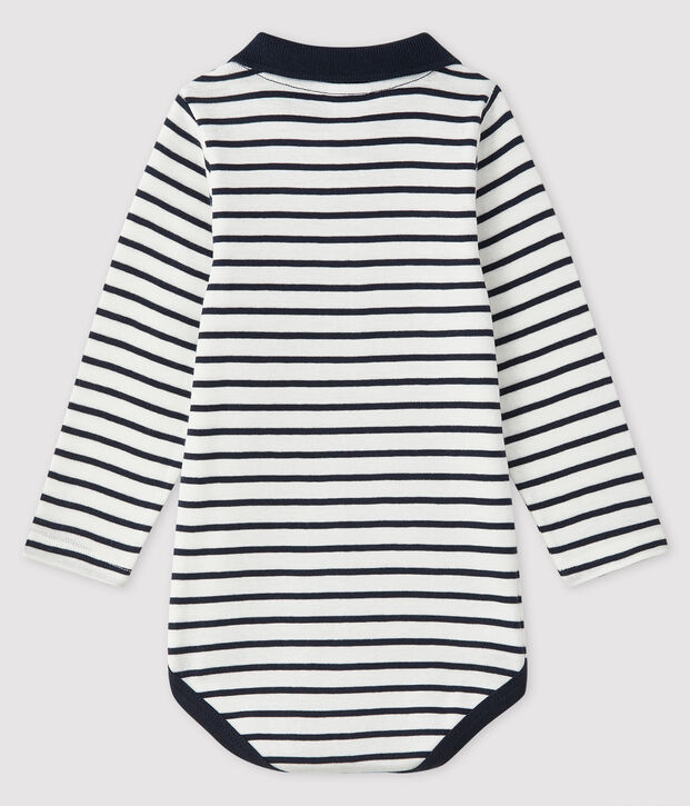 Lang&auml;rmliger Baby-Body f&uuml;r Jungen weiss/blau
