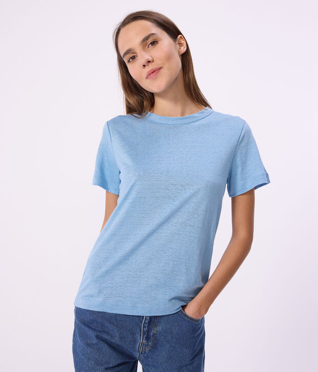 Einfarbiges, kurz&auml;rmeliges Leinen-T-Shirt f&uuml;r Damen FLO
