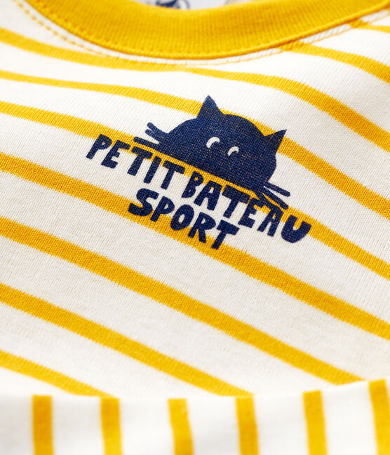 Baby-T-Shirt aus Baumwolle mit Streifenmuster weiss MARSHMALLOW/gelb BOUDOR