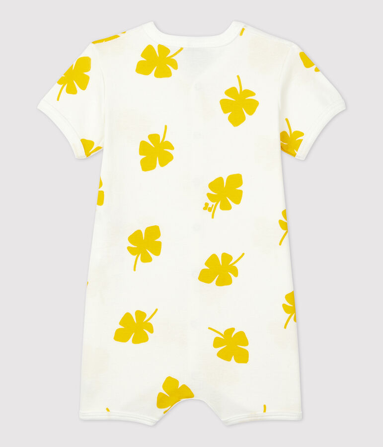 Kurzer Baby-Einteiler aus Baumwolle mit Pflanzenmuster weiss/gelb