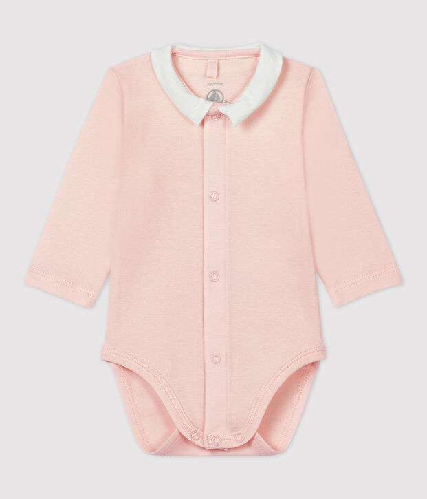 Rosa Baby-Body aus Bio-Baumwolle mit Kragen FLEUR