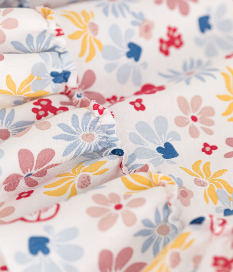 &Auml;rmelloses Kleid aus Baumwolle f&uuml;r M&auml;dchen weiss MARSHMALLOW/weiss MULTICO