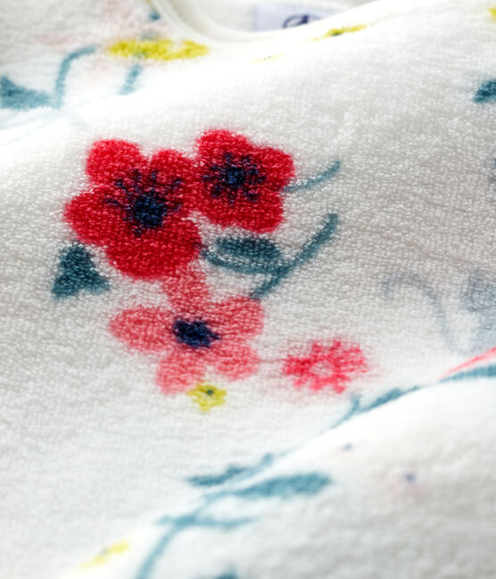 Strampler zum Überziehen mit Blumen-Druck aus Fleece für Mädchen weiss MARSHMALLOW/weiss MULTICO
