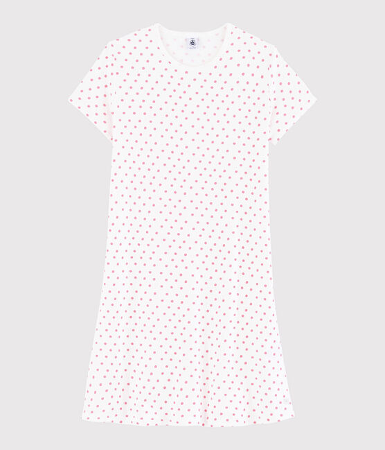 Nachthemd aus Baumwolle mit pinkfarbenem Polka-Dot-Muster für Mädchen weiss MARSHMALLOW/rosa GRETEL