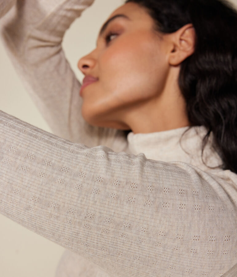 Damen-Rollkragenshirt L'Iconique mit Zierstrick beige