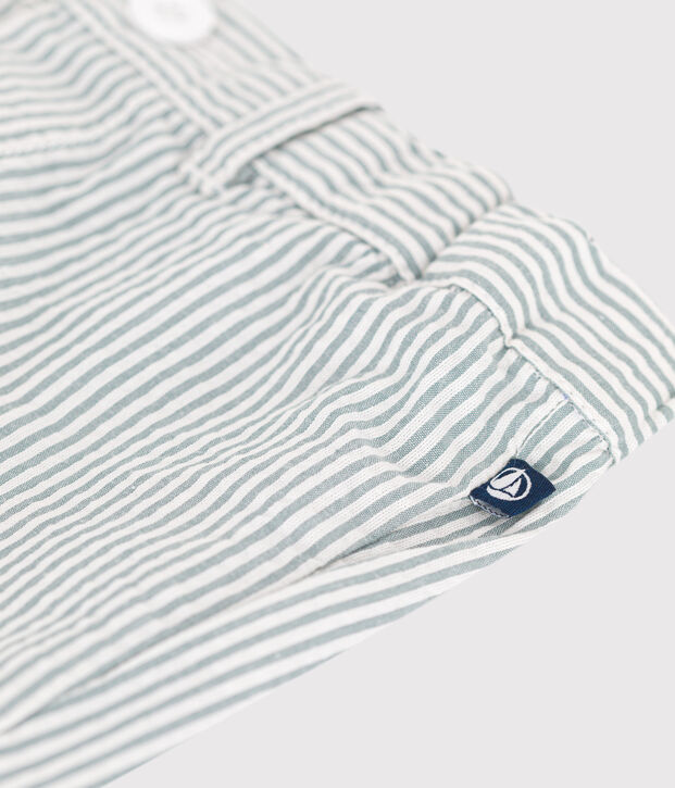 Baby-Shorts aus gestreiftem Seersucker weiss/gr&uuml;n