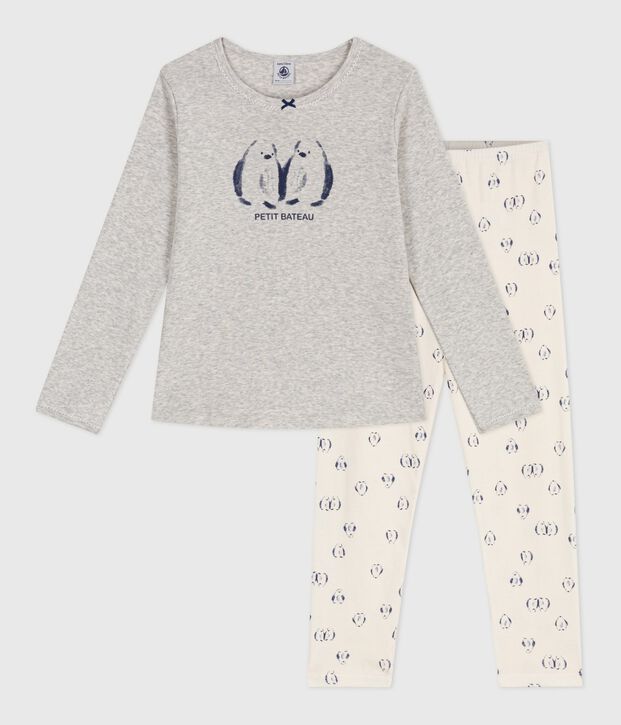 Kinder-Pyjama aus Baumwolle mit Pinguin-Motiv grau/vielfarbig