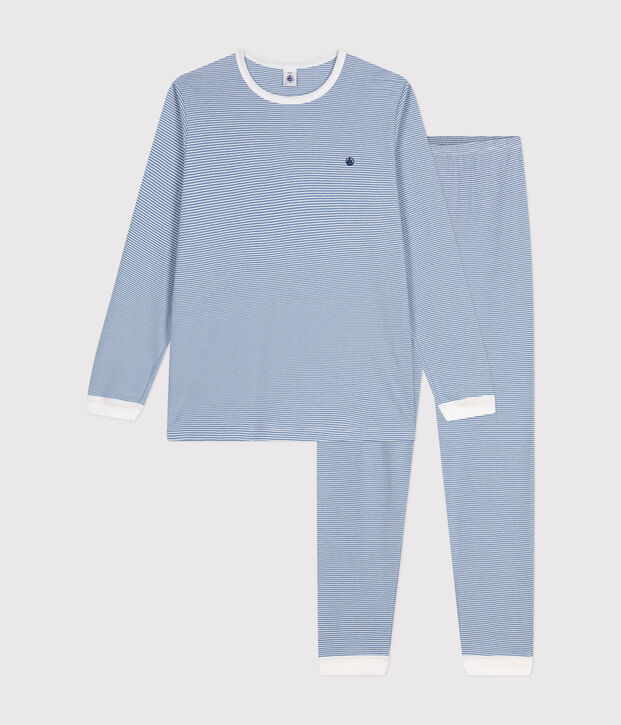 Kinder-Pyjama aus gestreifter Baumwolle f&uuml;r Jungen. blau/weiss