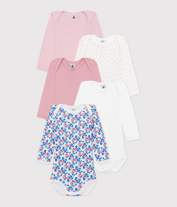 5er-Set lang&auml;rmelige Baby-Bodys aus Baumwolle mit Blumenmotiv vielfarbig