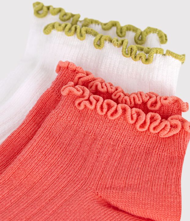 2 Paar Kinder-Socken aus Baumwolle mit geringeltem Bund f&uuml;r M&auml;dchen vielfarbig
