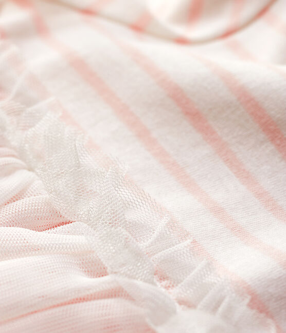 Kurzärmeliges Baby-Kleid für Mädchen weiss MARSHMALLOW/rosa MINOIS