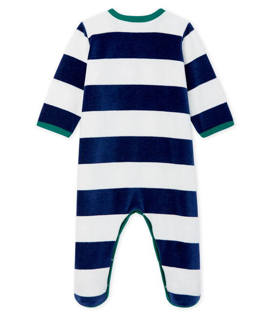 Baby-Strampler aus Samt für Jungen blau MEDIEVAL/weiss MARSHMALLOW