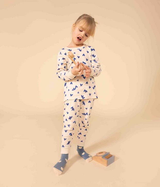 Kinderpyjama aus Baumwolle mit Herzmotiv naturfarben/vielfarbig