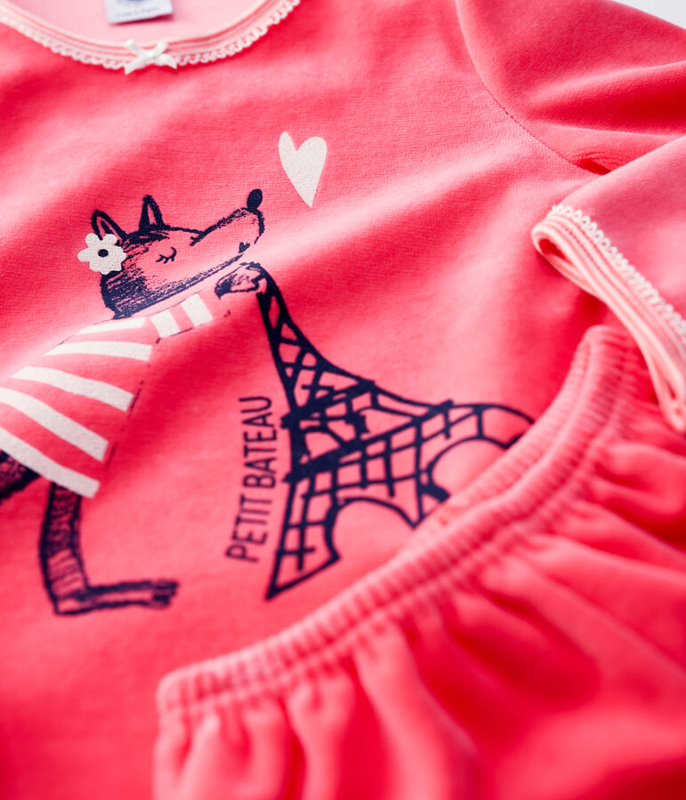 Kinderpyjama aus Nicki mit Pfadfinderinnenmotiv f&uuml;r M&auml;dchen rosa