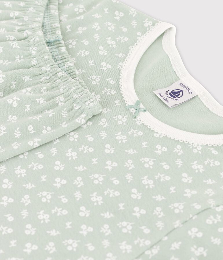Kurz&auml;rmeliger Kinderpyjama aus Baumwolle mit Blumen f&uuml;r M&auml;dchen gr&uuml;n/weiss