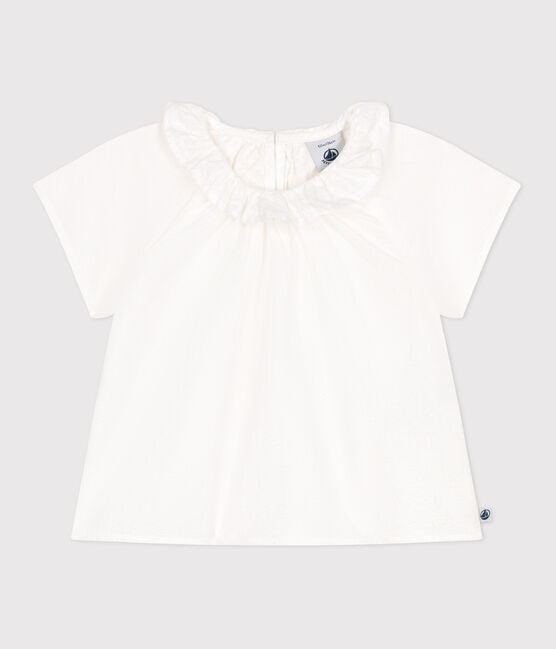 Kurzärmelige Baby-Bluse aus gestreiftem Seersucker weiss ECUME