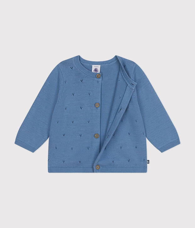 Baby-Cardigan aus Baumwollstrick in Ajour-Optik blau