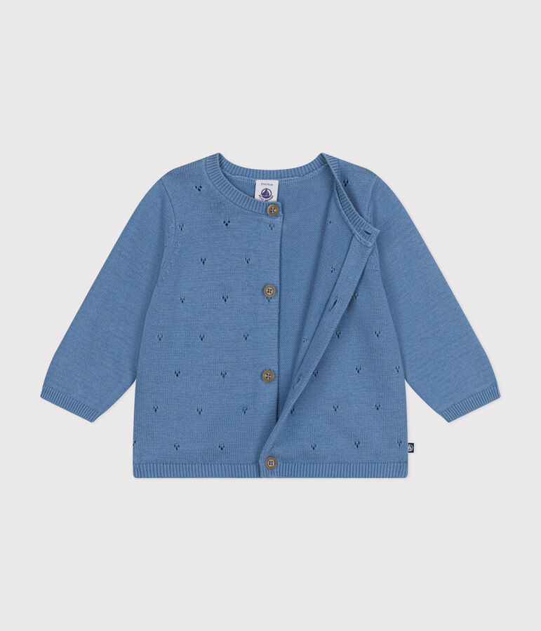 Baby-Cardigan aus Baumwollstrick in Ajour-Optik blau