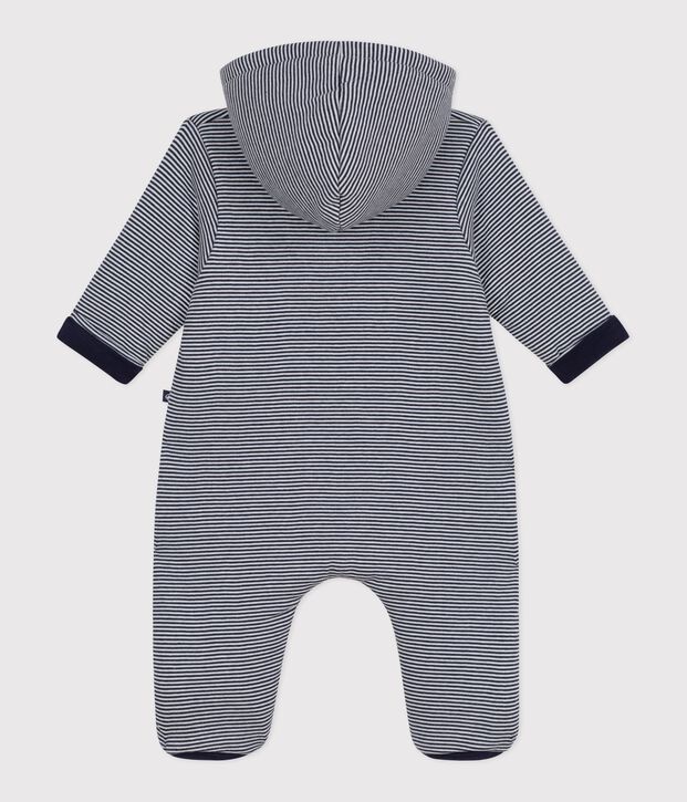Wattierter Baby-Overall mit Kapuze und F&uuml;&szlig;chen, gestreift blau/weiss