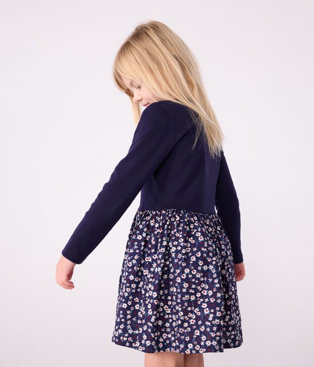 Lang&auml;rmeliges Kinder-Kleid aus Baumwolle blau/vielfarbig