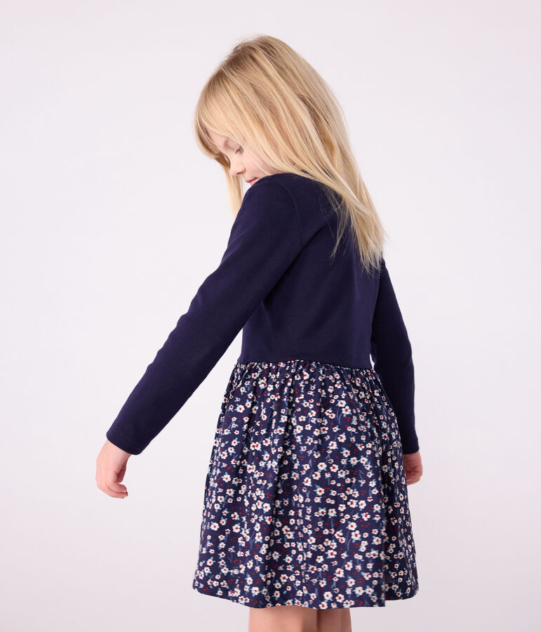 Lang&auml;rmeliges Kinder-Kleid aus Baumwolle blau/vielfarbig