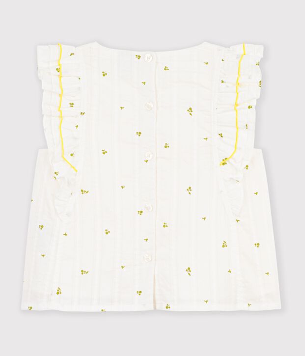 &Auml;rmellose Kinder-Bluse aus Baumwolle mit Blumenmuster weiss/gr&uuml;n