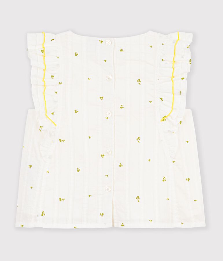 &Auml;rmellose Kinder-Bluse aus Baumwolle mit Blumenmuster weiss/gr&uuml;n