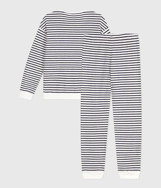 Damen-Pyjama aus Baumwoll-Frottee mit Streifen blau MILK/ SOIR