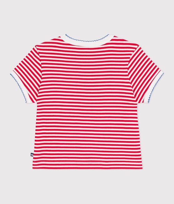Kurzärmeliges Kinder-T-Shirt aus Baumwolle mit Streifen rot POMPIER/ MARSHMALLOW