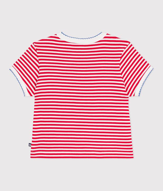 Kurz&auml;rmeliges Kinder-T-Shirt aus Baumwolle mit Streifen rot/weiss