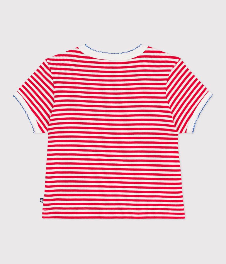 Kurz&auml;rmeliges Kinder-T-Shirt aus Baumwolle mit Streifen rot/weiss