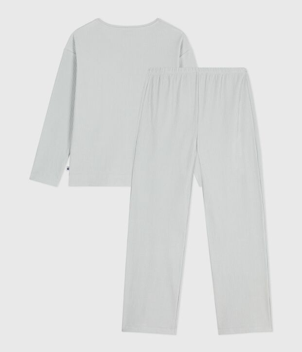 Damen-Pyjama aus einfarbigem Nicki mit geradem Bein blau