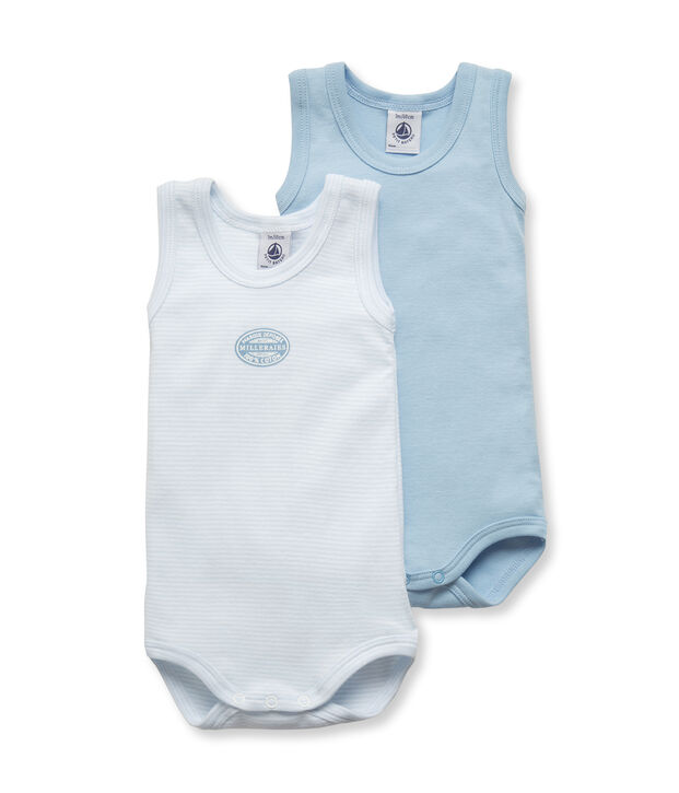 2-er Pack Baby-Bodys f&uuml;r Jungen, &auml;rmellos, uni/geringelt lot .
