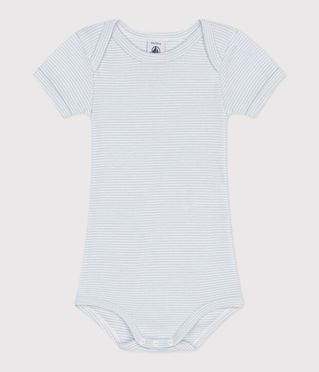 Kurz&auml;rmeliger Baby-Body aus Baumwolle mit Print blau/weiss
