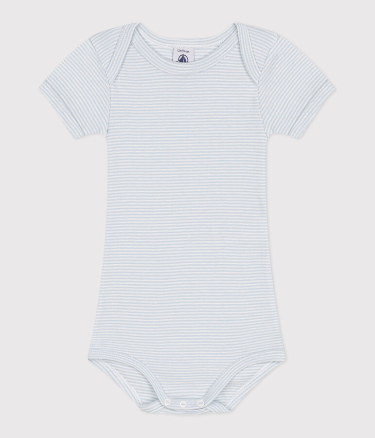 Kurz&auml;rmeliger Baby-Body aus Baumwolle mit Print blau/weiss