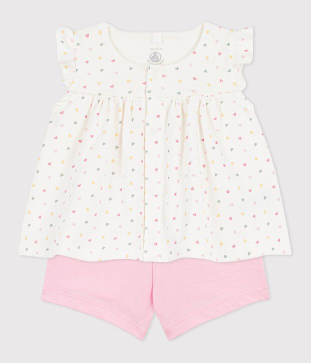 2-teiliges Baby-Set aus Baumwolle mit kleinen Herzen weiss/vielfarbig