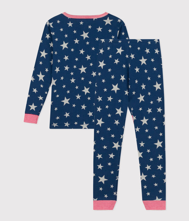K&ouml;pernaher Kinderpyjama mit Leuchteffekt aus Baumwolle mit Sternenprint blau/weiss