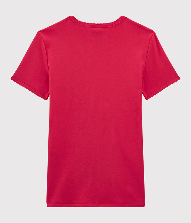 Klassisches Damen-T-Shirt aus Baumwolle mit Rundhalsausschnitt rosa