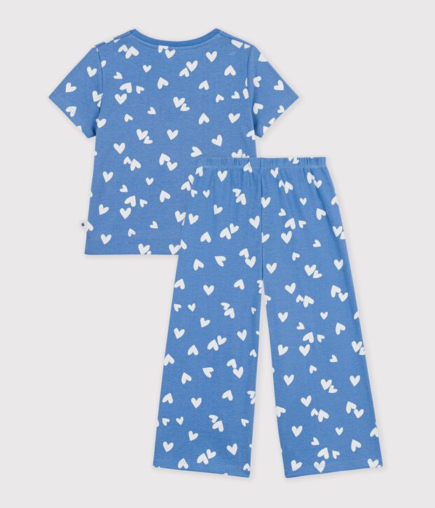 Kinder-Pyjama aus Baumwolle mit weiten Beinen und Herzmotiv blau/weiss